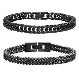 Herren Armband Edelstahl Armbänder Panzerkette - 2 Stücke Schwarz Herrenarmbänder für Männer Jungs Kubanische Armband 8mm Breite 19cm Länge Geschenke für Papa Sohn Bruder Ehemann Freundschaft