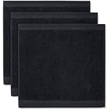 herzbach home Deep Black Kollektion | Set: 3X Seiftücher 30x30 cm | 100% Baumwolle | Weich und Saugstark | Farbe: Schwarz