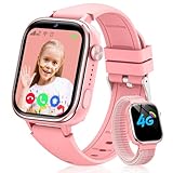 Sanorum 2025 Neue Smartwatch Kinder, 4G Kinder Smartwatch mit GPS und Telefon, SOS, Videoanrufen, Nachrichten, Schulmodus, Wecker, Kamera, Schrittzähler, IP68 Wasserdicht Kinderuhr Mädchen Jungen Rosa