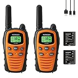 Walkie Talkies für Erwachsene Funkgeräte mit großer Reichweite - PMR, VOX Freisprecheinrichtung 5 km mit Taschenlampe LED-Hintergrundbeleuchtung (Orange + 1200mAh Akku)