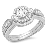 Dazzlingrock Collection Verlobungsring für Damen, 0,75 Karat (Ctw), 14 Karat Gold, runder Diamant, mit passendem Band-Set, 3/4 Karat, Weißgold, Diamant, Weißgold, Diamant