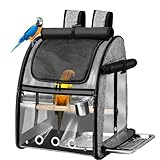 SUERTREE Vogeltragetasche mit unzerstörbarem Edelstahlnetz, Vogelreisekäfig mit Ständer, leicht zu reinigender Rucksack für Papagei, tragbare Vogelreisetasche, Haustier-atmungsaktiver Reisekäfig, Grau