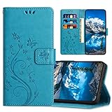 JZASES Hülle für Samsung Galaxy J6 2018, PU Leder Handyhülle, Klappbar Prägung Brieftasche Stoßfeste Schutzhülle Kompatibel mit Samsung J6 2018, Blau