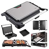 Kontaktgrill 2-in-1 – Kontakt- & Flächengrill mit Temperaturregelung – Antihaftplatten, Edelstahlgehäuse, Fettablauf & Auffangschale – 1000 W – Eldom GK110