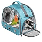 Vogel-Tragetasche mit Stehstange und Edelstahl-Tablett,Tragbarer Vogelkäfig,Haustier-Reisetasche für Papageien,Rucksack für Vögel mit Holzstab Kleine Haustier-Tragetasche,Vogel Transportbox (Blue)