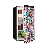 Klarstein Cool Vibe Kühlschrank, Volumen: 90 Liter, VividArt Concept: Tür mit Manga-Comic-Design Print, Crisper Fach, Geräuschentwicklung: 42 dB, schwarz