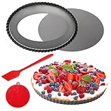 Quyimy Tarteform mit Hebeboden Quicheform Ovale 26 cm, Backformen Antihaftbeschichtete Ovale Obstkuchenform Wellenrand Tartlettförmchen mit Öl-/Spülbürste