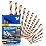 S&R Metallbohrer-Set 1,5-6,5 mm, 13-tlg. Bohrerset HSS-G, Cobaltlegiert, Hochleistungs- und Präzisionsbohrer, Spiralbohrer für Edelstahl, Gusseisen und Stahl, konischer Oberflächenschliff