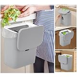 Komposteimer für Küche, 9 l Mülleimer, Arbeitsplatte oder unter der Spüle, hängender Kleiner Mülleimer mit Deckel für Badezimmer/Schlafzimmer,Komposteimer für den Innenbereich (weiß) (Grey)