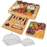 ImpiriLux Charcuterie Board Set | Große Bambus-Käseplatte & Obsttablett mit Netzschirm-Abdeckungen und Utensilien | Ideal für Gastgeber, Catering, Einweihungsgeschenke, Hochzeiten, Paare, Mütter