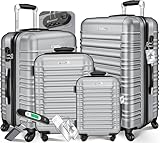 KESSER® 4tlg. Hartschalenkofferset Hartschalenkoffer Reisekoffer Set Reisekofferset Trolley Koffer 4 Rollen ABS-Hartschale Teleskopgriff Inkl. Kofferwaage + Gepäckanhänger Rollkoffer Schloss, S-M-L-XL