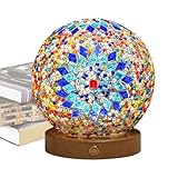 Retro Barock LED-Nachtlicht, Vintage-Mosaik-Glaskugel-Lampe, USB-betrieben, Nachttischlampe, Heimdekoration, sanftes Leuchten, 13 x 10 cm (Blau)