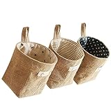 Besylo Baumwolle Leinen Aufbewahrungstasch, 3pcs Baumwolle Leinen Hamper, abnehmbar, faltbar, waschbar, hängende Aufbewahrungstasche, für die Wand, Tür, Organizer für Zimmer, Badezimmer