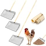Jinzhenhong Hühnerkotschaufel, Langer Griff, Katzenstreu-Siebschaufel, Kotschaufel für Hühnerstall, verstellbare Hühnerstall-Reinigungswerkzeuge, Hühnerstall, Streuschaufel, Holzgriff (Silber)