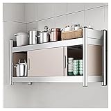 Edelstahl-Wandhalterung, Aufbewahrungsschrank, robustes dekoratives Regal mit Schiebetür für Küche, Esszimmer, Badezimmer, Wohnzimmer