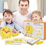 Aurihxus Uhr zum Lernen für Kinder, Grundschule Uhr Lernen, Lernuhr Grundschule mit Demonstrationsuhrmodell, Zeitkarte und Würfeln, Pädagogisches Spielzeug für Kinder Jungen Mädchen