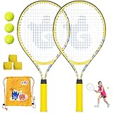 Joy Spot! Tennisschläger 2 Pack, Tennis Trainer Set mit Rebound Ball, Tennisbälle mit Schnur & Tasche für Anfänger, Kinder & Erwachsene, Trainingsgerät for Outdoor Gartenspiele