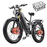 BURCHDA Dual Motor 26 Zoll 4.0 Fat Tyre Elektro-Mountainbike,48V30AH abnehmbare Batterie. Faux Kohlefaser-Muster Dual Shock Ölbremse Elektrofahrrad, Erwachsene Männer und Frauen e-Bike
