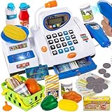 HERSITY Große Kinderkasse, Spielzeug Kasse mit Scanner und Sound Rechenmaschinen, Spiel Supermarkt Kinder Kaufladen Zubehör Rollenspiel Geschenk Jungen Mädchen 3 4 5 Jahren