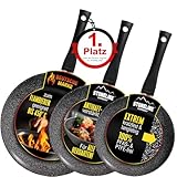 STONELINE Ceramic Pfannenset 3 teilig 20/24/28 cm Keramikpfanne Induktion Antihaft Pfanne Keramikbeschichtung mit echten Steinpartikeln, Bratpfanne PFAS-frei, Alle Herdarten & Backofen