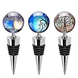Ohok Flaschenverschluss Weinverschluss mit Glas, 3 Stück Weinflasche Stopper Wiederverwendbare Edelstahl Weinstopfen für Geschenke, Bar, Urlaubsparty, Hochzeit (Singular Tree)