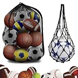 ADERTOS 2 Stück Balltasche Ballnetz Schwarz Ball Netz Sport Netztasche Ballsack für 10-15 Bälle mit Kordelzug und Schultergurt Balltragenetz für 1 Ball Fussballnetz für Volleyball Fußball Basketball