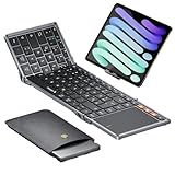 ProtoArc XK01 TP Bluetooth Tastatur Faltbare mit Touchpad - QWERTZ Deutsch, iPad Tastatur für iOS, Android, Windows Laptop PC Tablet - Grau