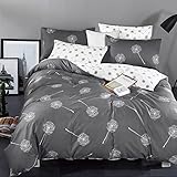 KEAYOO Bettwäsche 135x200 Grau Weiß Wendebettwäsche Pusteblume Muster 100% Baumwolle für Winter bis Sommer Soft Touch mit Reißverschluss 2teilig Set
