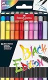 Faber-Castell 116452 Black Edition Brush Pen Set mit 20 leuchtenden Farben, Filzstifte für Erwachsene, Brush Pens zum Ausmalen und Schreiben, abwaschbare Tinte