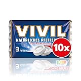 VIVIL Rollen Natürliches Pfefferminz ohne Zucker, 10 x 3er Pack, frische Pastillen mit Pfefferminzgeschmack, zuckerfrei & vegan, 30 x 28g