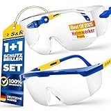S&R Schutzbrille Set: Schlagfeste Sicherheits- und Arbeitsbrille mit UV-Schutz – Transparente Vollsicht-Überbrille aus Polycarbonat für optimalen Augenschutz