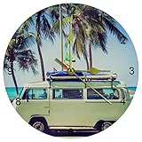 25,4 cm Strand Camper Palme Wanduhr Leise Nicht Ticken Runde arabische Ziffern für Küche Zuhause Dekorative Leicht zu lesen