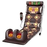 Massagematte mit Wärme und 10 Vibrationsknoten, Ganzkörpermassage mit verstellbaren Kissen und Heizkissen für Nacken und Rückenmuskulatur Entspannung
