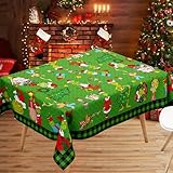 SUNWISHA Weihnachtstischdecke, Esstischdekoration, 152,4 x 213,4 cm, Winter-Küchentischschutz, geeignet für Party und Urlaub, Dekoration, Grün