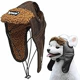 ITODA Mütze Hund Trappermütze Winter Hundemütze mit Ohrlöchern Fliegermütze Haustier Wintermütze Verstellbar Hundecap PU Leder Hundehut Warm Windschutz Haustiermütze Outdoor Fellmütze Welpen Katze