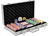 Girox - Pokerkoffer Pokerset 300 gewichtete Chips - Premium Poker Set mit 2 Kartendecks Dealer Button Little Blind Big Blind 5 Würfeln - Aluminiumkoffer 38,7 x 23,5 x 6,5 cm - Texas Holdem Zubehör