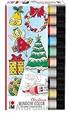 Marabu 0406000013894 - Window Color Christmas Set, 10 Fenstermal-Farben á 25 ml und eine Mal-Vorlage mit 20 Motiven, Farben auf Wasserbasis, geeignet für Glas, Spiegel, Fliesen und Folie