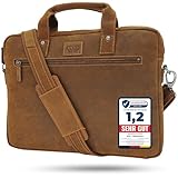 Baur Tasche Echtes Leder | Laptoptasche bis 15,3 Zoll | Handgefertigte Businesstasche | Aktentasche mit viel Platz | Umhängetasche mit abnehmbarem Band (Büfelleder Braun)