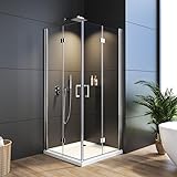 WDWRITTI Duschkabine Eckeinstieg 100x120cm Falttür Duschabtrennung, Dusche Duschwand mit Doppel Falttür 180°, Duschkabine Duschtür aus 6mm NANO Easy-clean Sicherheitsglas, Höhe 195cm