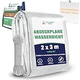 CoverUp! (2x3 m) Gewebeplane - Farbe: Weiß, 120g/m² - Beständigkeit durch verstärkte Gummiecken & rostfreie Ösen - Abdeckplane mit UV-Schutz - Plane inkl. 12m Seil