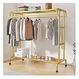 Tragbarer Kleiderständer mit Ablage und Rädern – Doppelstab-Kleiderwagen für Schlafzimmer und Eingangsbereich – kommerzielle Aufbewahrungslösung