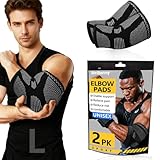 CharmChic 2 Stück Ellenbogenbandage für Damen/Herren, Tennisarm Bandage, Kompression Ellenbogen Bandage, Elastisch & Atmungsaktiv, Ellenbogen Stützhülse für Links/Rechts, Golferarm, Sport, Schwarz, L