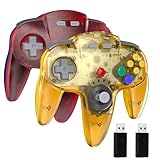 miadore 2-Pack Wireless USB N64 Controller, 2.4G USB Gamepad Joystick für Windows PC, MAC, Raspberry Pi und Switch (Klares Gelb/Klares Rot)