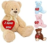 BRUBAKER XXL Teddybär 100 cm groß Beige mit einem I Love You Herz Plüschtier Kuscheltier