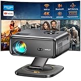 Beamer【Android TV & 360° Drehung】 HORLAT Beamer Unterstützt 4K, 25000 Lumen Full HD 1080P WiFi 6 Bluetooth projektor, Auto Trapezkorrektur 50% Zoom Projector, Smart Beamer für Smartphone/TV Stick