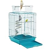 Yaheetech Vogelkäfig mit Vogelspielzeuge Wellensittichkäfig Nymphensittiche Fink Papageienkäfig mit Dach 40 x 40 x 58 cm Blau