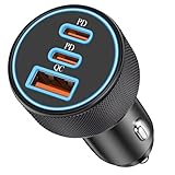 67W 3-Port Zigarettenanzünder USB C, Dual USB-C & USB-A Auto Ladegerät PD/QC kfz Schnellladegerät 12V USB Adapter für iPhone 16/15/14/13/Pro Max/16e, Google Pixel 9/8, iPad, Samsung Galaxy S24/S23/S22