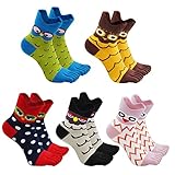 ZFSOCK Zehensocken Damen Lustige Socken: Baumwolle Bunte Lustige Sneaker Fünf Finger Sportsocken mit Zehen für Frauen Flip Flop Zehentrenner Witzige Tiere Muster,36-41,Eule-5 Paare