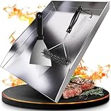 valuents Grillplatte - Plancha Grill Platte aus dickem & rostfreiem Edelstahl – 20 x 40 cm – für BBQ Gasgrill & Kohlegrill geeignet +PLUS: Bürste & Grillspachtel