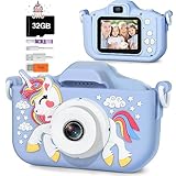 Ulikey Kinderkamera, Digitalkamera Kinder Kamera, 1080P HD Selfie Fotoapparat Kinder mit 2,0 Zoll Bildschirm und 32GB SD-Karte, Fotoapparat Einhorn für 3-12 Jahre Mädchen Jungen